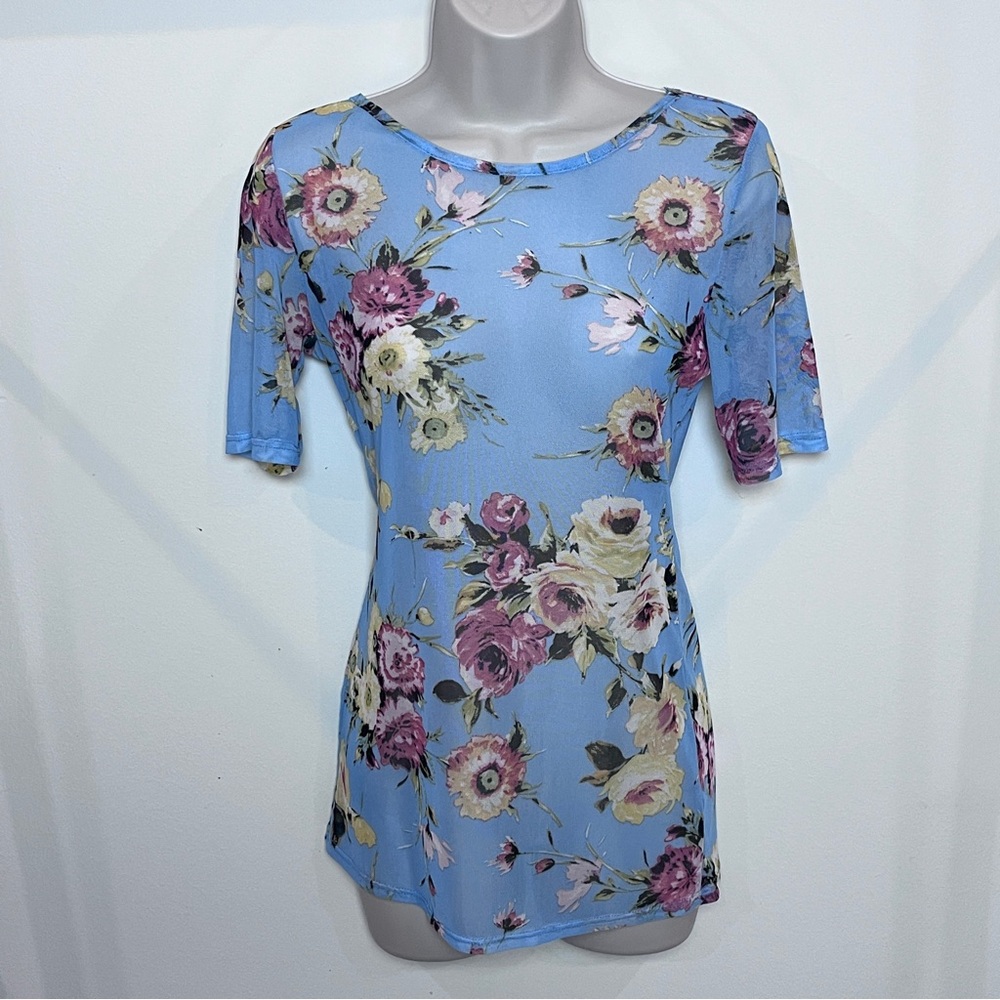Potters Pot Floral Summer Sheer Boho Girly Crewneck Short Sleeve Top